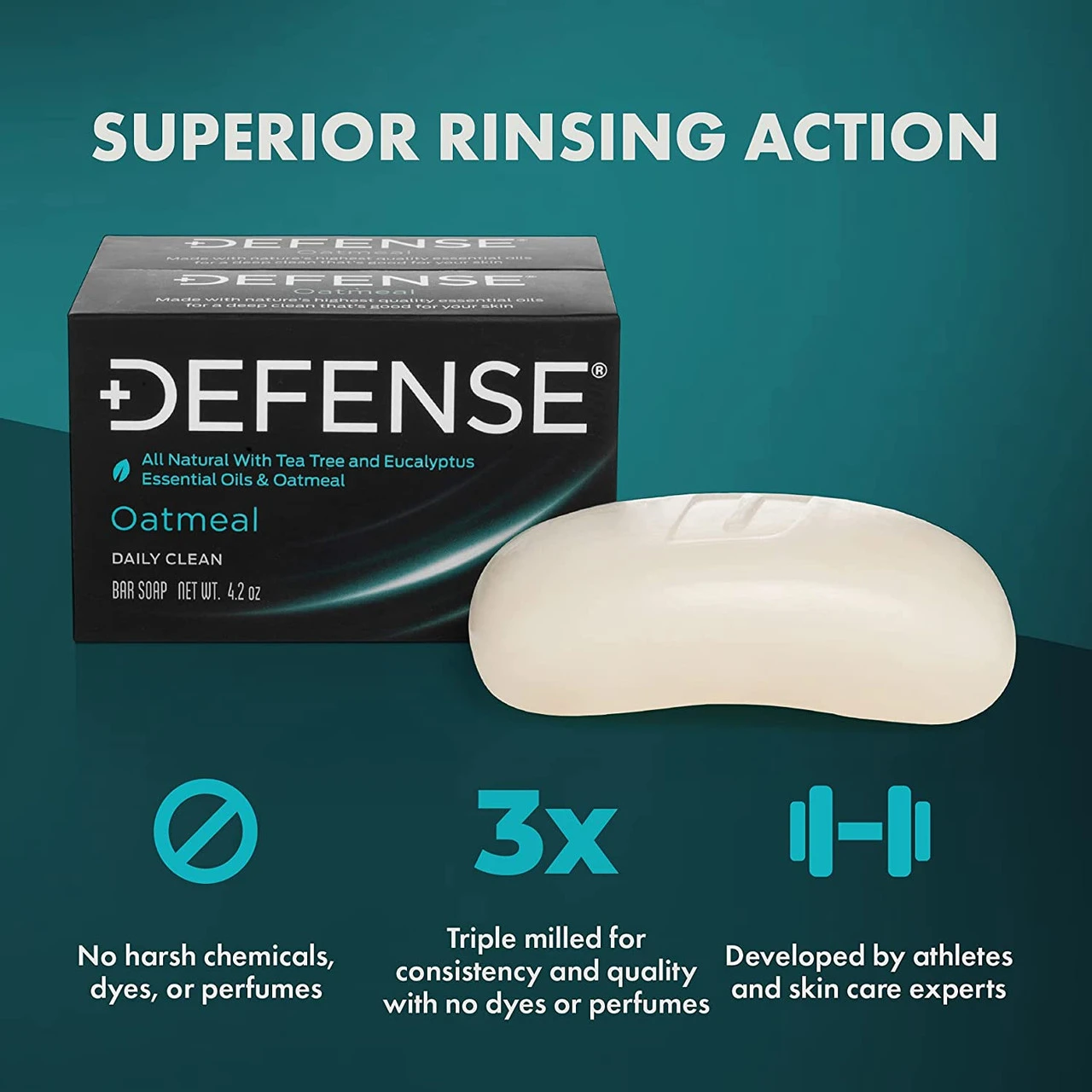 Defense Soap Oatmeal 4 Oz Bar (Pack Of 2) - 100% Natural Hydrating And Exfoliating Soap With Tea Tree Oil. Made In USA. 4 Defense Soap Oatmeal 4 Oz Bar (Pack Of 2) - 100% Natural Hydrating And Exfoliating Soap With Tea Tree Oil. Made In USA. - Image 2