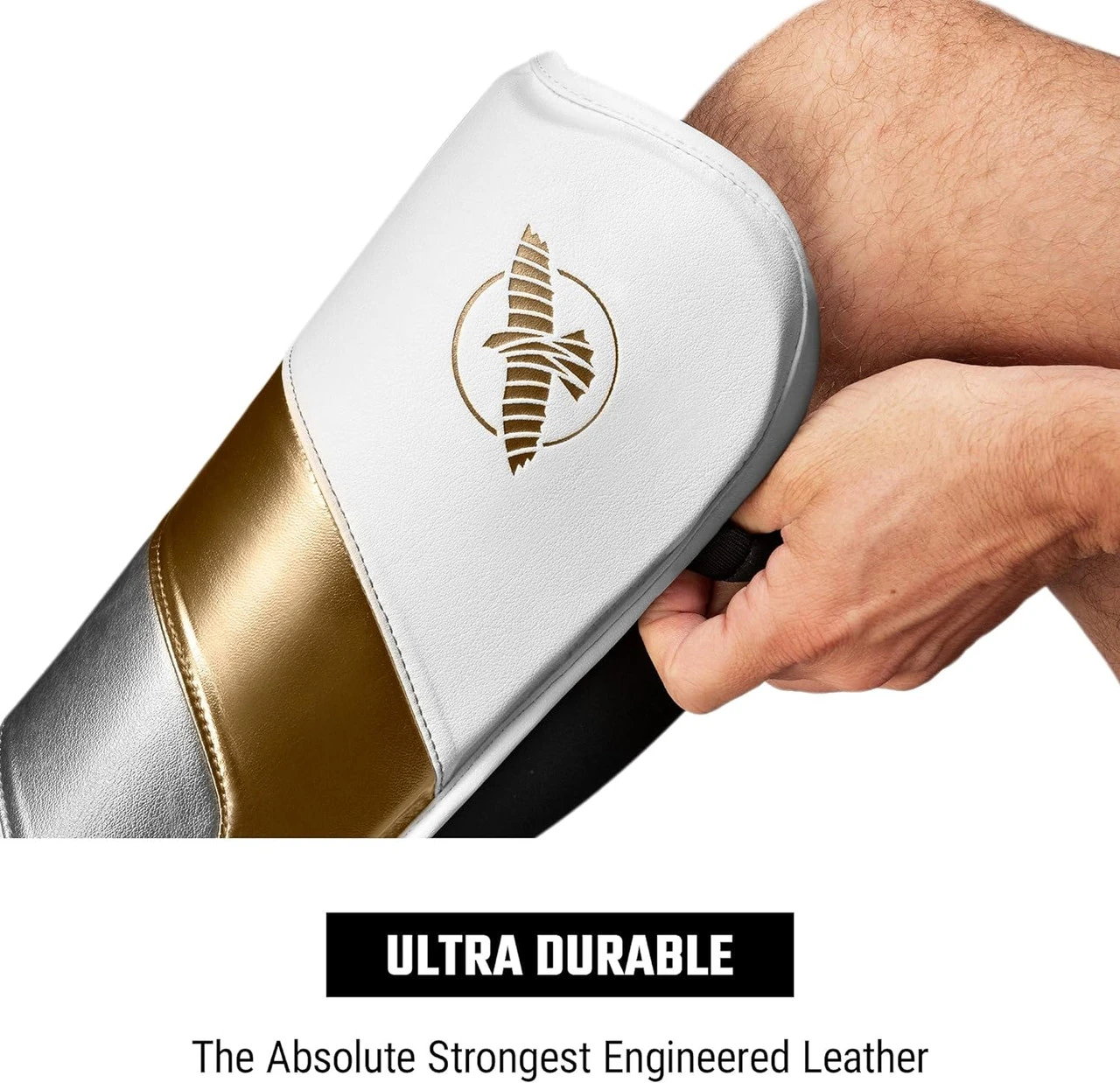 Hayabusa T3 Full-Back Shin Guards White/Gold 6 Hayabusa T3 Full-Back Shin Guards White/Gold - Image 4