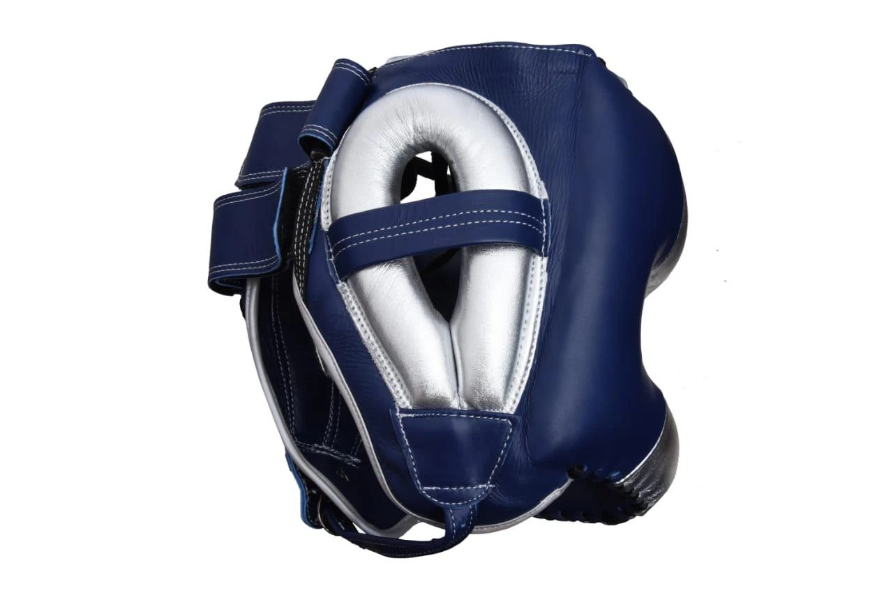 PROLAST Face Saver Leather Boxing Headgear With Nylon Face Bar - Blue/ Silver Color 4 PROLAST Face Saver Leather Boxing Headgear With Nylon Face Bar - Blue/ Silver Color - Image 2