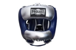 PROLAST Face Saver Leather Boxing Headgear With Nylon Face Bar - Blue/ Silver Color