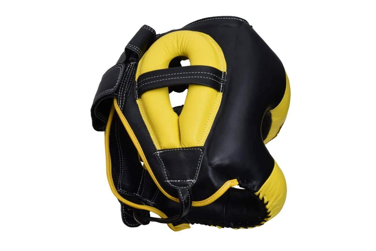 PROLAST Face Saver Leather Boxing Headgear With Nylon Face Bar - Yellow/ Black Color 4 PROLAST Face Saver Leather Boxing Headgear With Nylon Face Bar - Yellow/ Black Color - Image 2