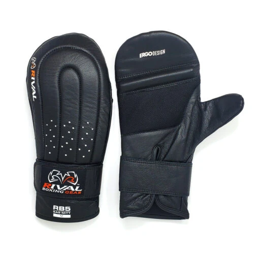 RIVAL Boxing RB5 Hook And Loop Leather Training Bag Mitts - Black - Image 2