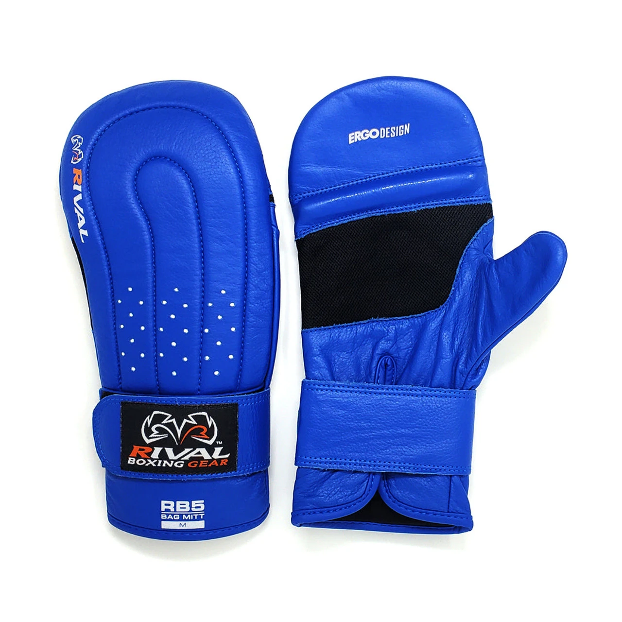 RIVAL Boxing RB5 Hook And Loop Leather Training Bag Mitts - Blue 4 RIVAL Boxing RB5 Hook And Loop Leather Training Bag Mitts - Blue - Image 2