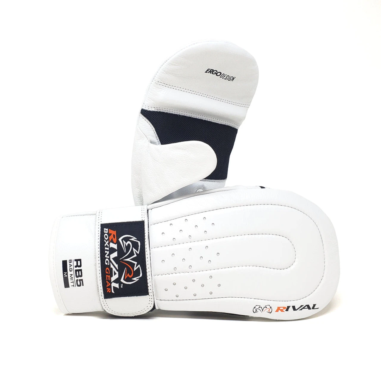 RIVAL Boxing RB5 Hook And Loop Leather Training Bag Mitts - White 3 RIVAL Boxing RB5 Hook And Loop Leather Training Bag Mitts - White