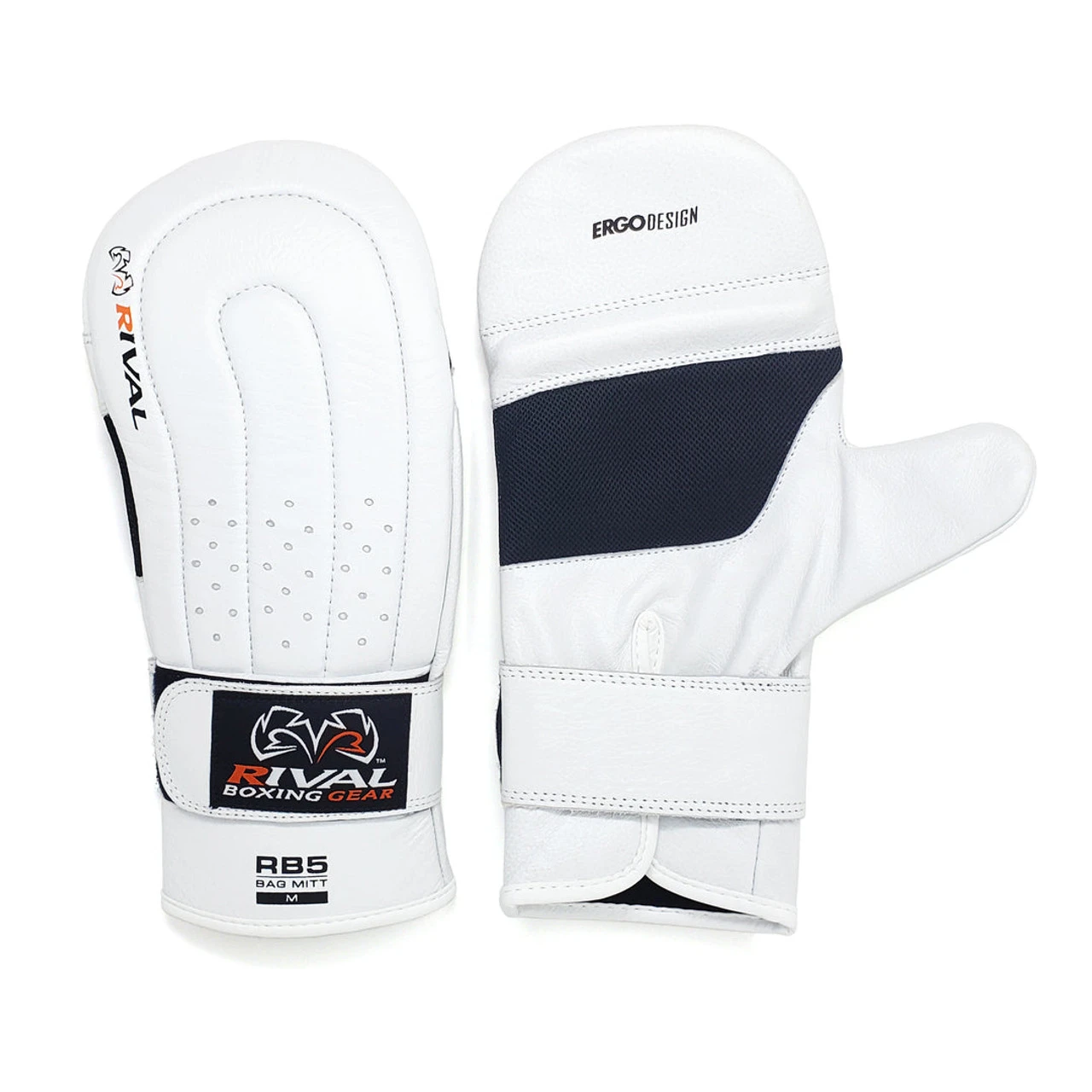 RIVAL Boxing RB5 Hook And Loop Leather Training Bag Mitts - White 4 RIVAL Boxing RB5 Hook And Loop Leather Training Bag Mitts - White - Image 2